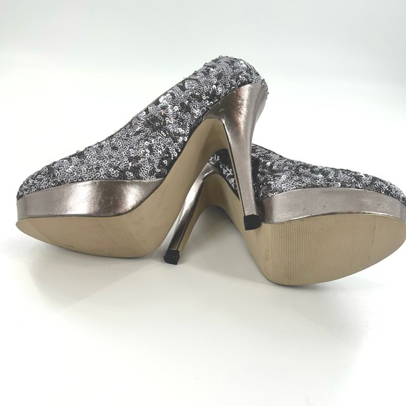 Olsenboye Silver Sequin Parys Round Toe Platform High Heel Stilettos Size 7.5 - Picture 8 of 11